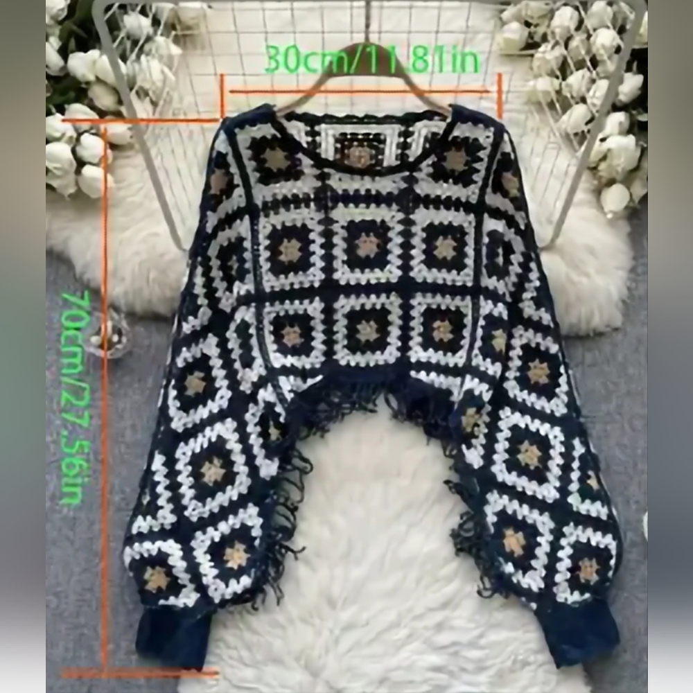 New Stretchy Polyester Shawl with Geometric Pattern, Bohemian Style,